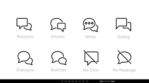 Talk icon line. Respond, Answer, Dialog, No Chat, No Message set. Editable line Stock Illustration