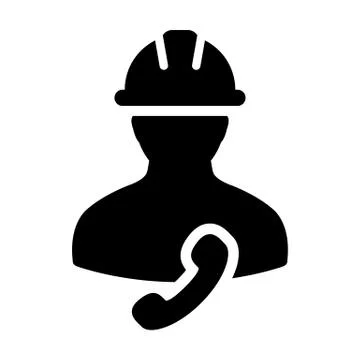 Talk icon vector male construction worker person profile avatar with phone Stock Illustration