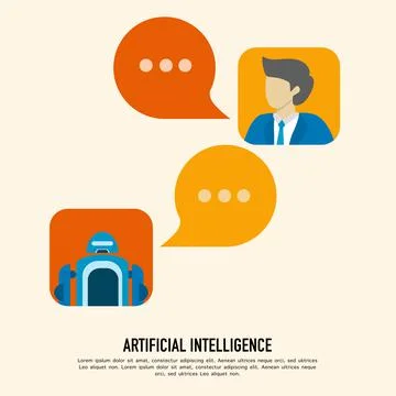 Talk to an online chatbot inside a chat bubble. artificial intelligence concept. Stock Illustration