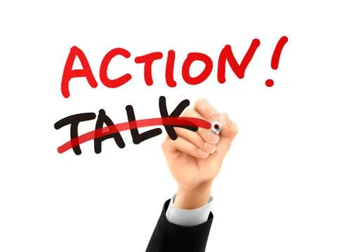 Talk replaced by action written by 3d hand Stock Illustration