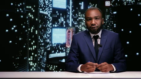 Talk show host does news report Video stock 247527961
