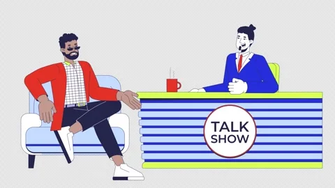 Talk show host interviewing celebrity 2D characters animation Video stock 300348882