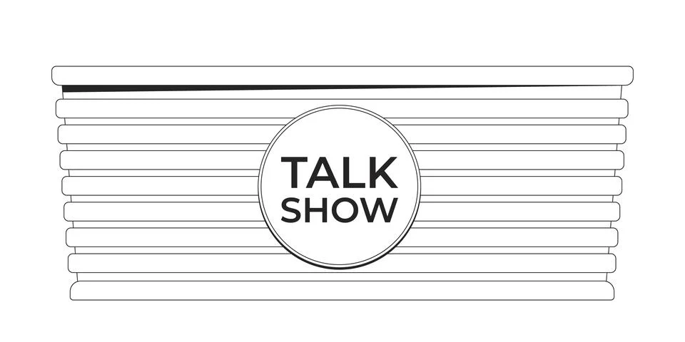 Talk show panel table black and white 2D line object Ilustración de archivo