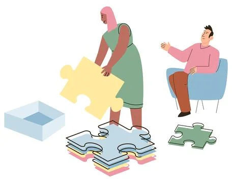 Talk therapy. Help and support from therapists are essential in guiding patients イラスト素材