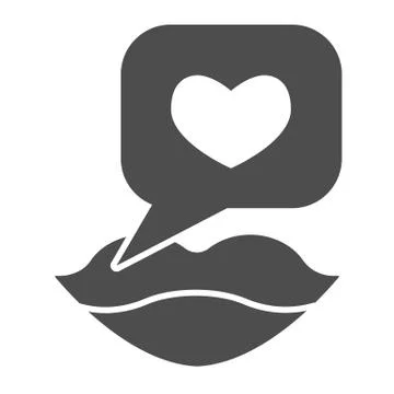 Talking about love solid icon. Woman lips with heart in speech bubble symbol Illustrazione stock
