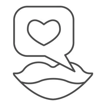 Talking about love thin line icon. Woman lips with heart in speech bubble symbol Stock Illustration