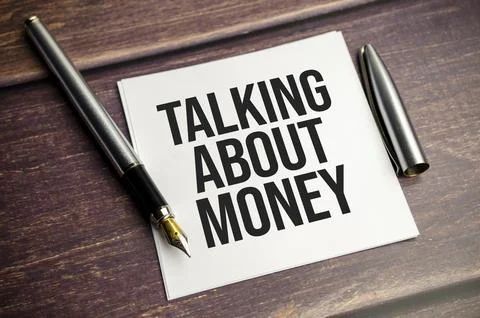 Talking About Money message text written on a sticker Stock Photos