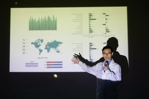 Talking about world problems at conference Foto stock