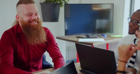 Talking and smiling while on the meeting Stock Footage 165268712