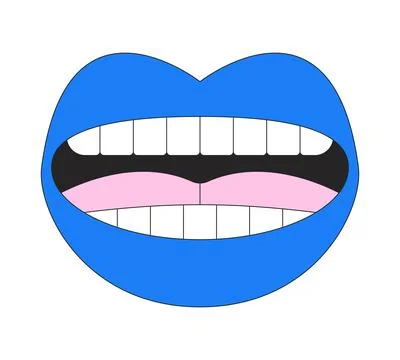 Talking blue mouth with visible teeth 2D cartoon object Stock Illustration