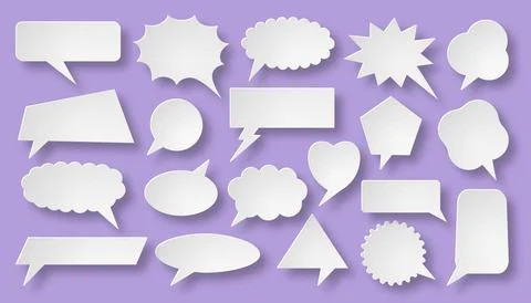 Talking bubble comic set speech paper cut style Stock Illustration