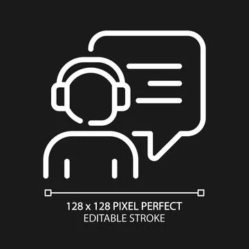 Talking with call centre operator pixel perfect white linear icon for dark theme 스톡 일러스트