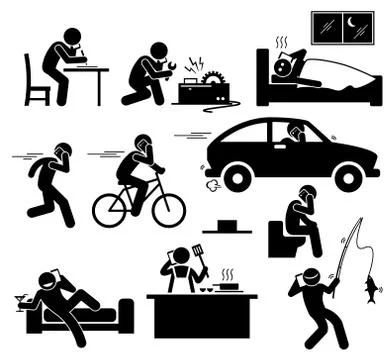 Talking on Cellphone Phone While Doing Something Stick Figure Pictogram Icons Illustrazione stock