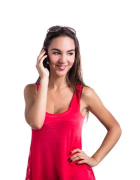 Talking at cellphone Stock Photos