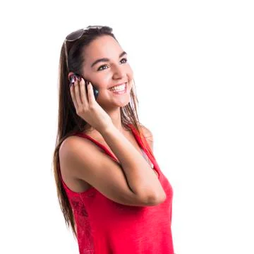 Talking at cellphone Stock Photos