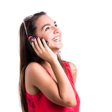 Talking at cellphone Stock Photos