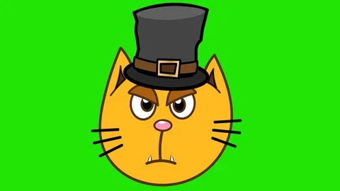 Talking character. Angry crazy cartoon cat head talks. Version 16 black hat 動画素材 86031435