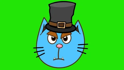 Talking character. Angry crazy cartoon cat head talks. Version 18 black hat Video stock 86031448