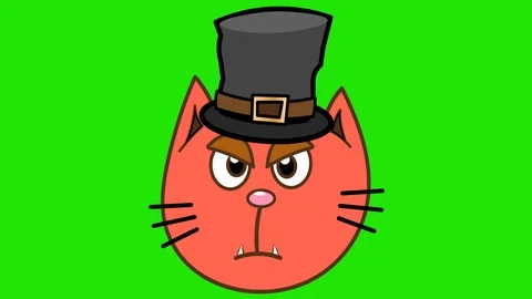 Talking character. Angry crazy cartoon cat head talks. Version 20 black hat 動画素材 86031468