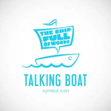 Talking Cloud and Sailing Boat Concept Vector Symbol Icon or Logo Template Stock Illustration