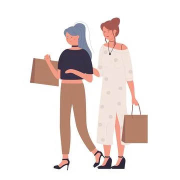 Talking female friends while doing shopping Stockillustratie