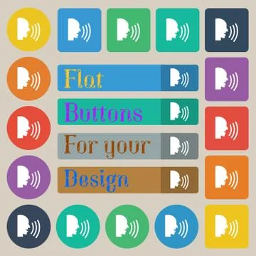Talking Flat modern web icon. Set of twenty colored flat, round, square and rect Stock Illustration