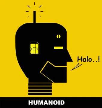 Talking humanoid head, talking robot, robot head with the chip. Stock Illustration