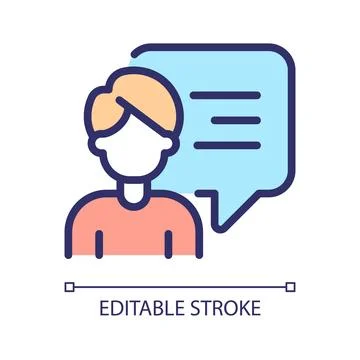 Talking man with chat bubble pixel perfect RGB color icon Ilustração Stock
