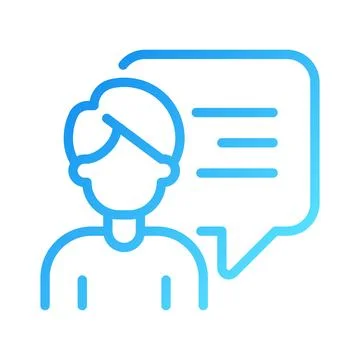 Talking man with chat bubble pixel perfect gradient linear vector icon Stock Illustration