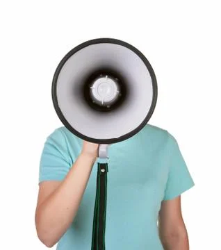 Talking into megaphone Foto stock