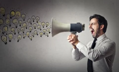 Talking to megaphone Foto stock