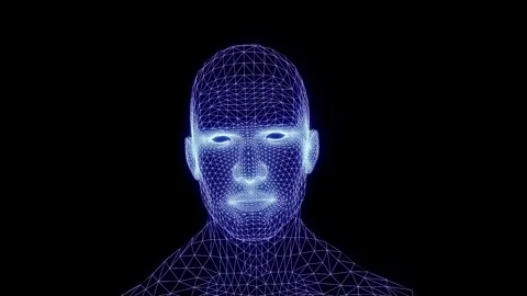 Talking Mesh Head – 3D Grid Face Animation – Futuristic Conversation Loop Stock Footage 302900259