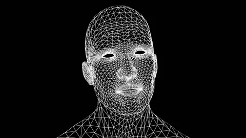 Talking mesh head. Speaking head with grid texture. Stock Footage 225399234