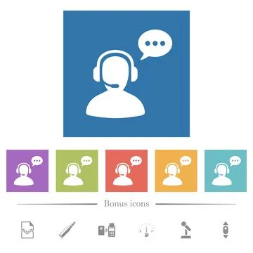 Talking operator active solid flat white icons in square backgrounds 库存插图