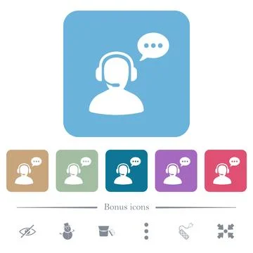 Talking operator active solid flat icons on color rounded square backgrounds イラスト素材