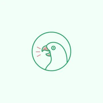 Talking parrot logo using green and red colors. Stock Illustration
