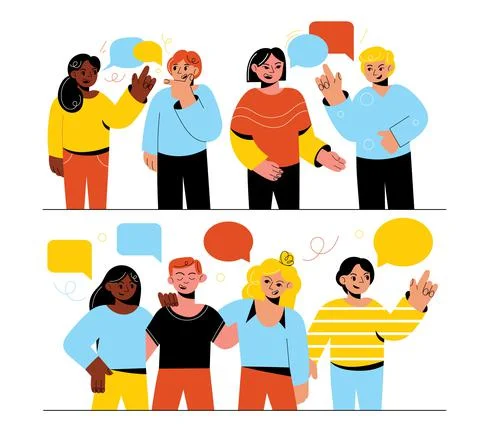 Talking people. Persons communicate with each other. Different speech bubbles Illustrazione stock