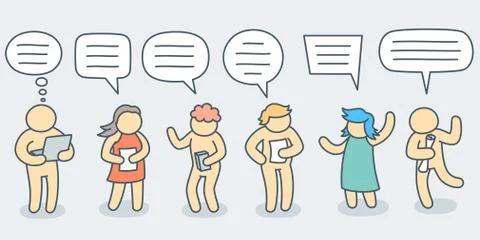 Talking people with simple doodle bubble set - line art vector illustration Stock Illustration