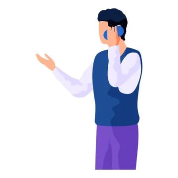 Talking on phone, chatting. Young man standing with smartphone and conducting Stock Illustration