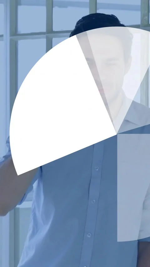 Talking on phone, man with pie chart animation over office background Stock Footage 341956928