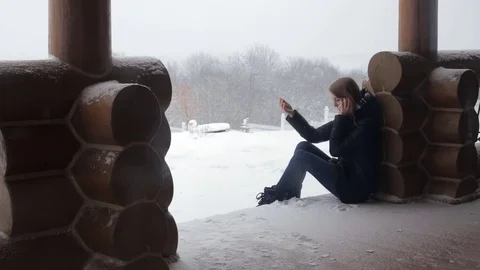 Talking on phone outside 스톡 동영상 71665441