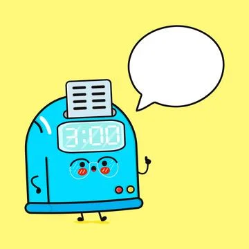 Talking Punch Clock. Cute Cartoon Digital Clock with Speech Bubble. Stock Illustration