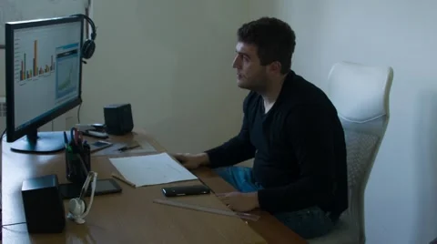 Talking on Smartphone in Office Stock Footage 68144182