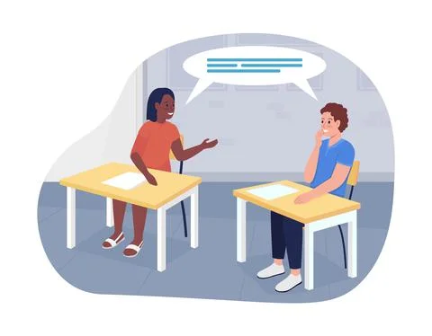 Talking students 2D vector isolated illustration Stock Illustration