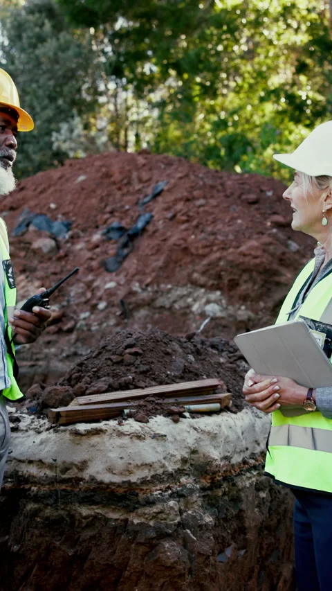 Talking, team and contractor at construction site, development preparation or Stock Footage 340450455