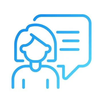 Talking woman with speech bubble pixel perfect gradient linear vector icon Stock Illustration