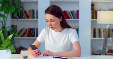 Talks communicating during video call indoors home apartment background. App Stock Footage 147319698