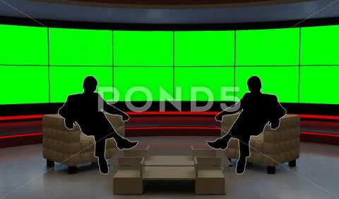 Talkshow 001 TV Studio Set - Virtual Green Screen Background PSD PSD Template