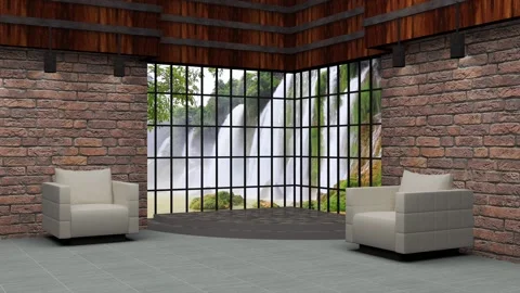 Talkshow Virtual Set Waterfall With 3D Background 51 Stock Footage 195946266