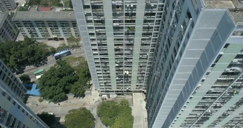 Tall apartment blocks top view. Scenery of overcrowded narrow apartments Stock Footage 108437085